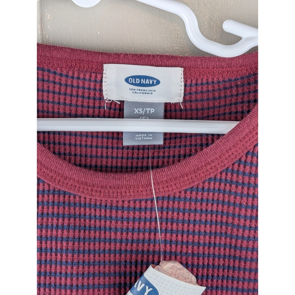 Old Navy Kids XS 5 Burgundy Navy Striped Thermal Waffle Knit Raglan Top NWT - Picture 2 of 3